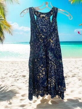 Poupette St. Barth XS Navy Floral mini Dress with Yellow and Teal Accents